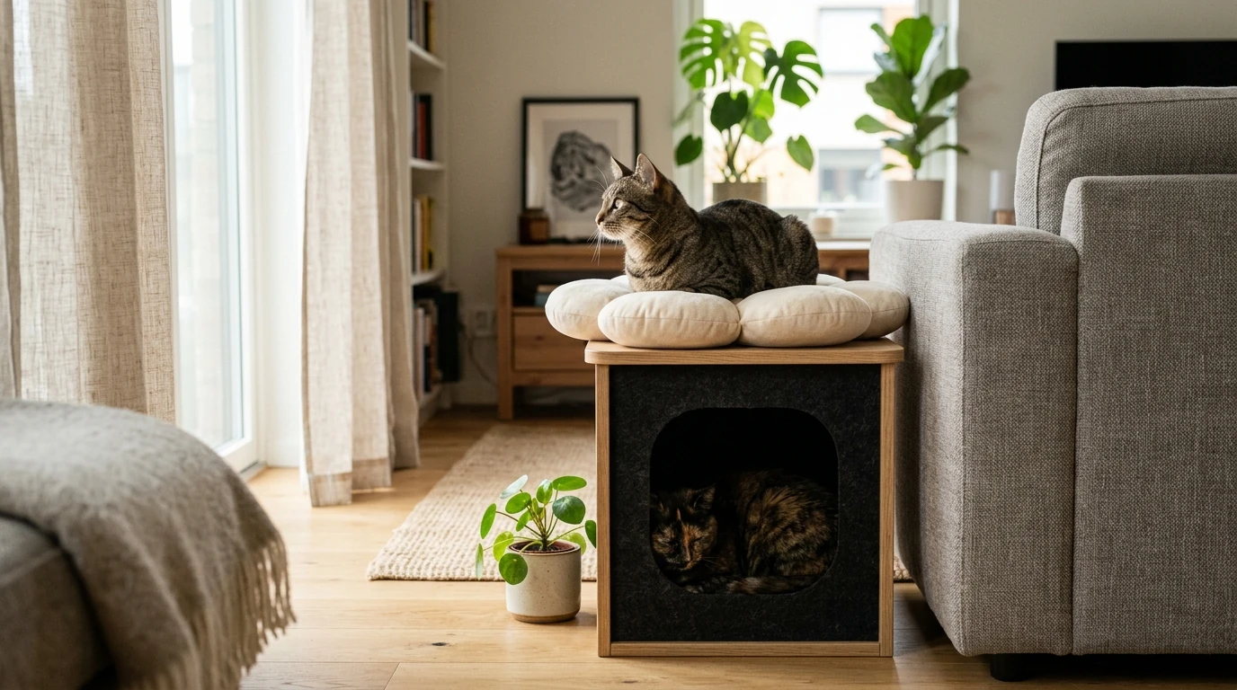 2-Storey Cat Bed: Cozy Hideaway + Flower Perch