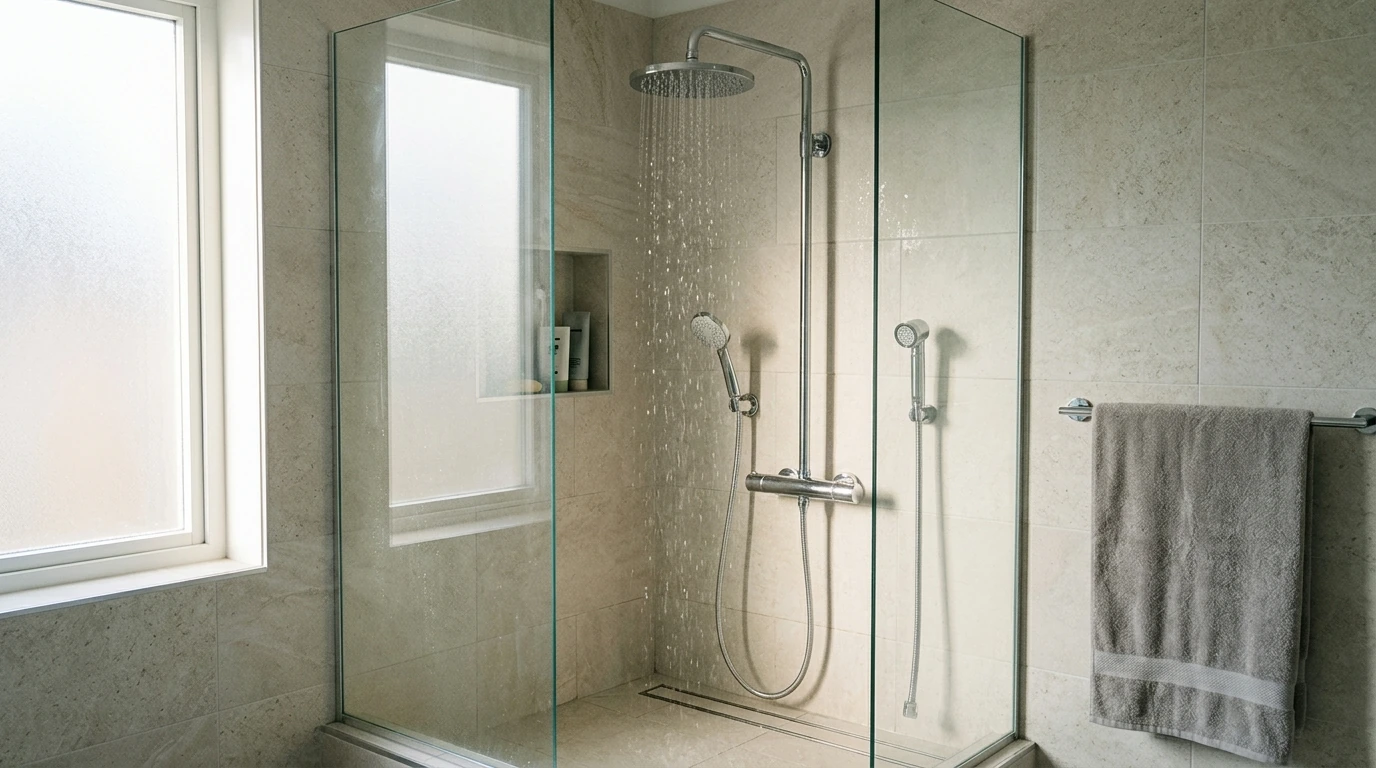 4-Function Chrome Rain Shower Set: Thermostatic Wall Kit