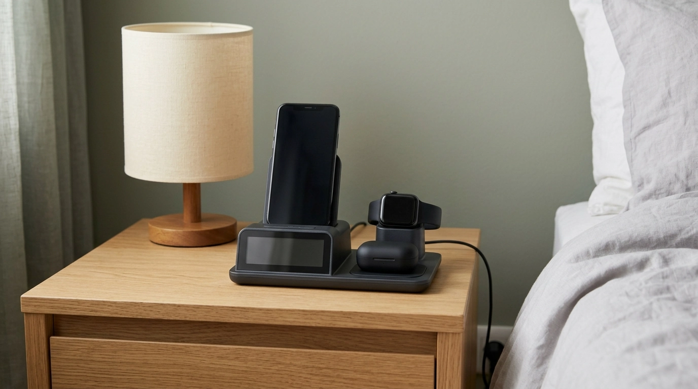 4-in-1 Wireless Charger Dock with Alarm Clock for Apple