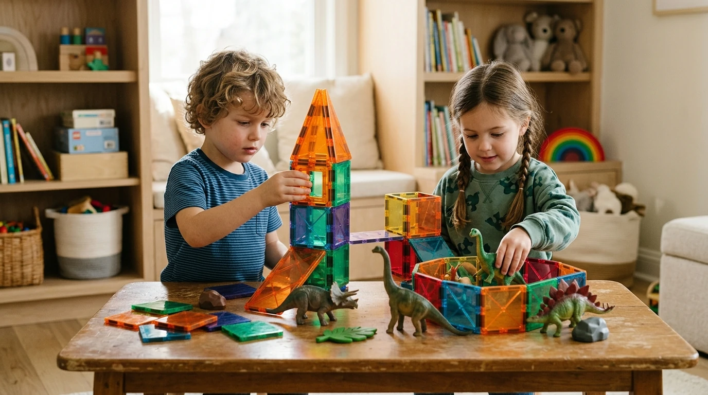 56-Piece Dinosaur Magnetic Tiles for STEM Building Play