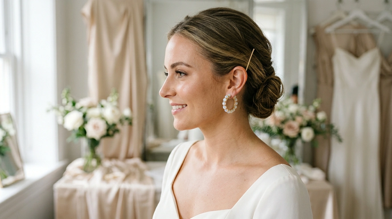 Created White Opal Round Hoop Earrings for Wedding Style