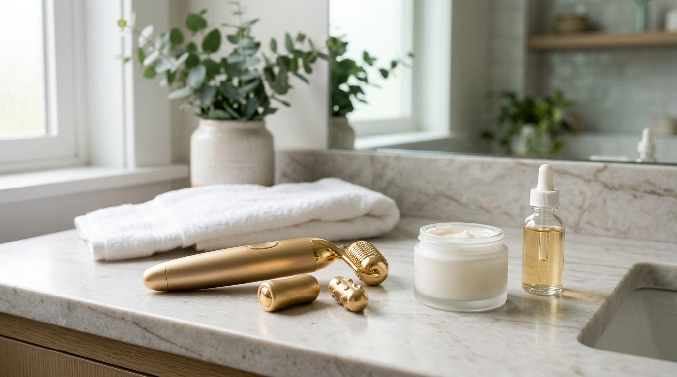 Electric Vibrating Facial Roller Guide: 3-in-1 Gold