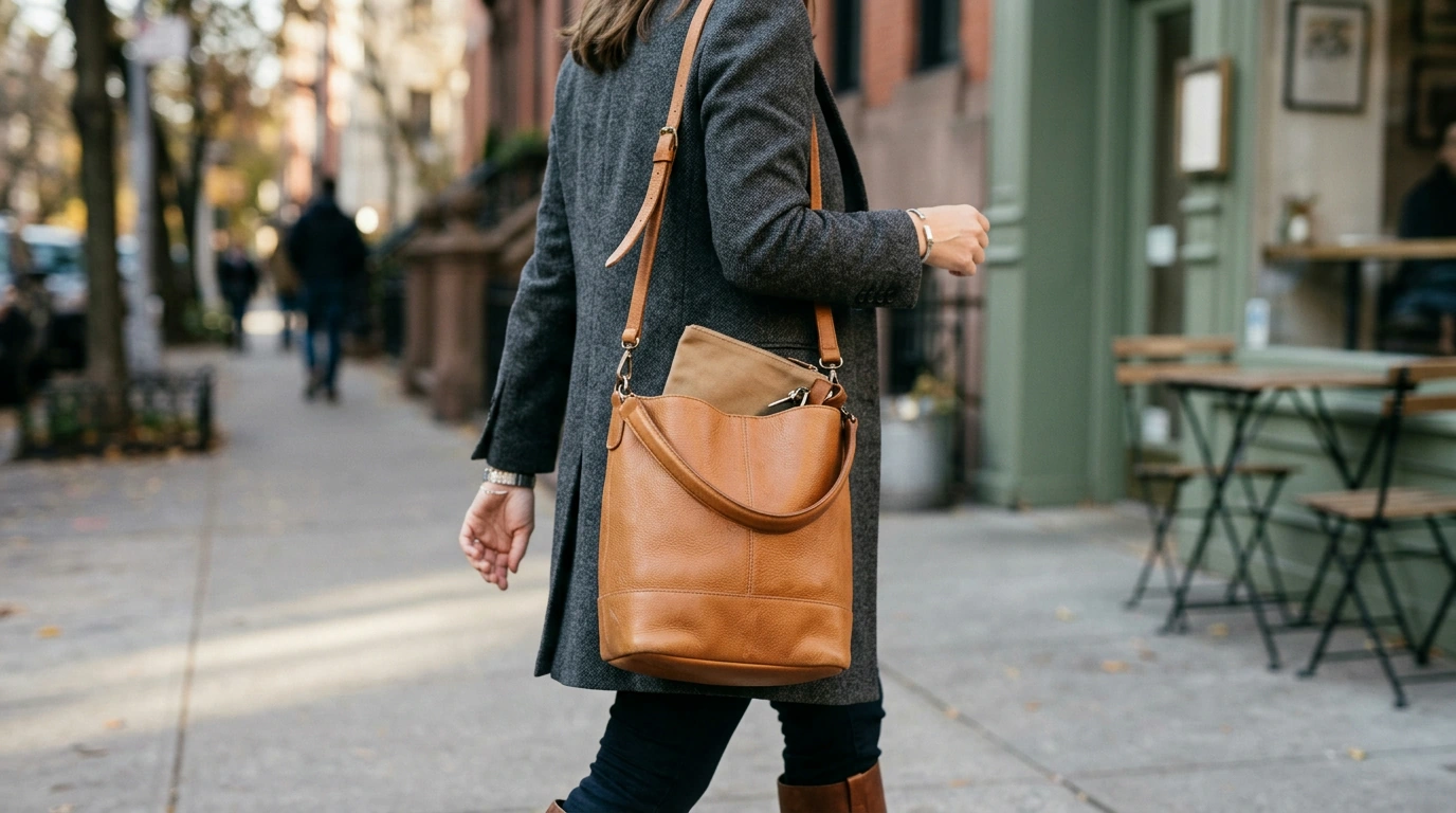 Everyday Genuine Leather Bucket Bag: Shoulder or Handheld