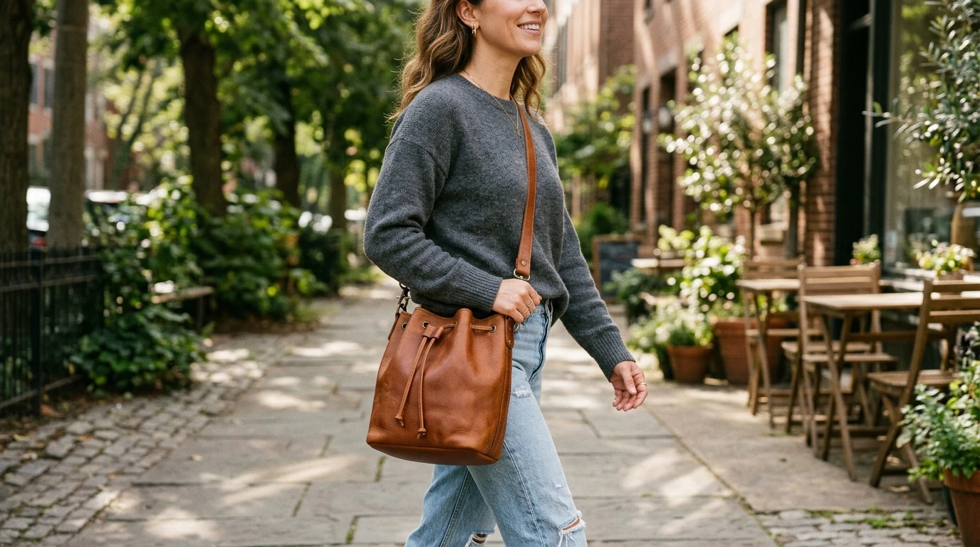 Genuine Leather Retro Bucket Bag: Everyday Crossbody Style