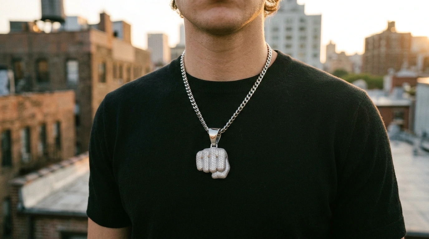 Moissanite Money Fist Pendant: Iced-Out Hip Hop Look