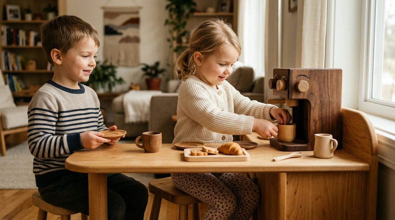 Wooden Coffee Maker Play Set for Kids: Mini Café Fun