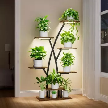 7-Tier Corner Plant Shelf with Grow Lights for Blooms
